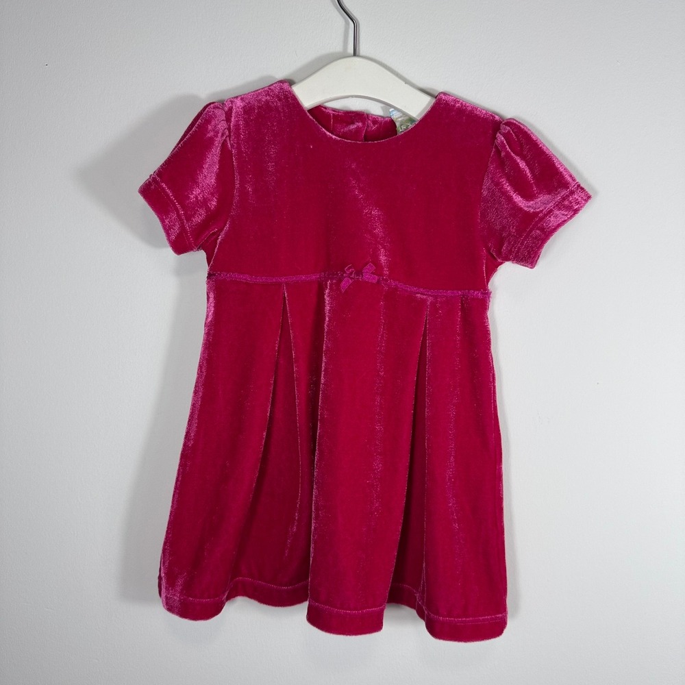 VTG Sesame Beginnings Magenta Pink Velvet Dress Baby Girls 12M Holiday Bow